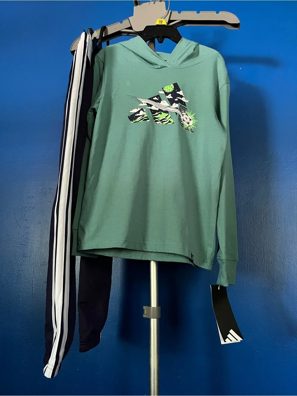 adidas Kids Set Green Shirt and Navy Track Pants with White Side Stripes